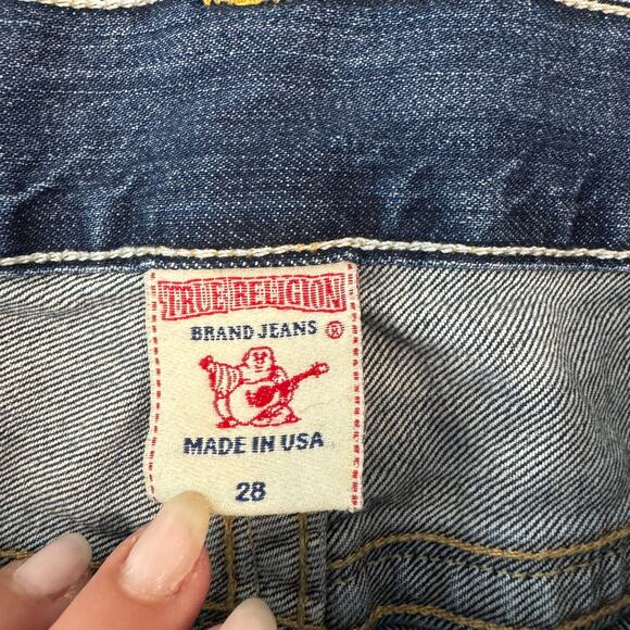 Vintage Y2K True Religion Fray Cutoff Bermuda Jorts Jean Shorts 29 Medium Wash - Picture 3 of 6